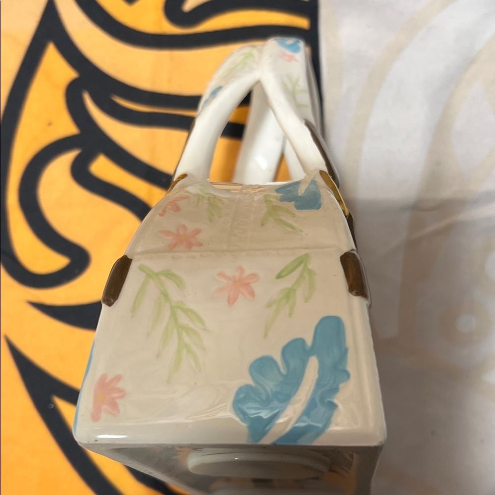 Russ Berrie Ceramic Mini Bag Bank with Blue and Pink Floral Design - Picture 4 of 9
